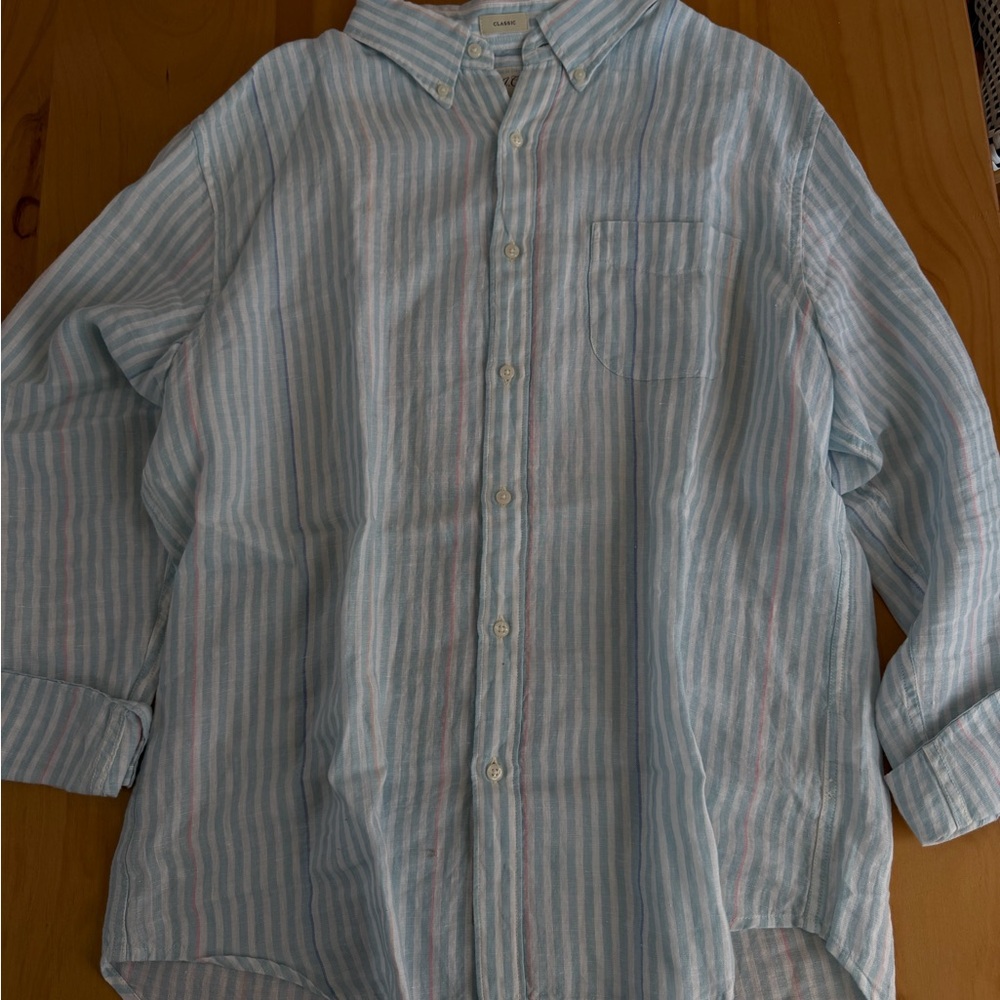J Crew Irish Linen Striped Button-Up Shirt